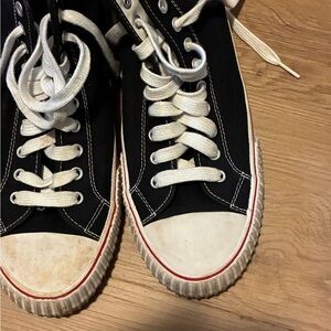 P.F. Flyers Kids Black Sneakers with Red and White Stripes